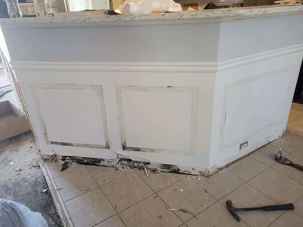 Water damage and mold on kitchen during Storm Damage Restoration in Anderson